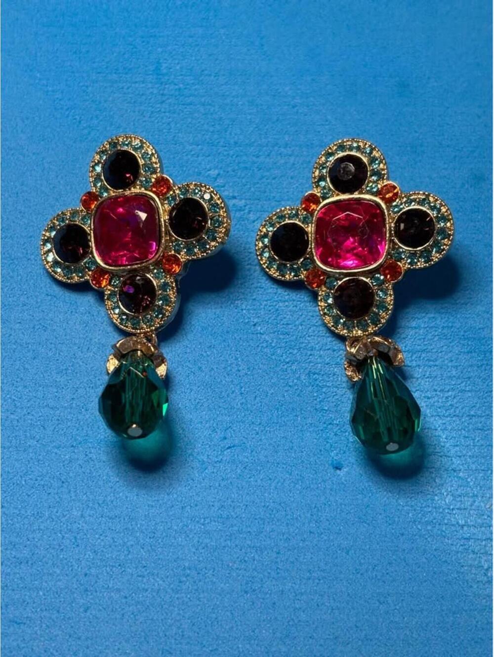 Vintage Style Multi-Color Rhinestone Cross Earrings